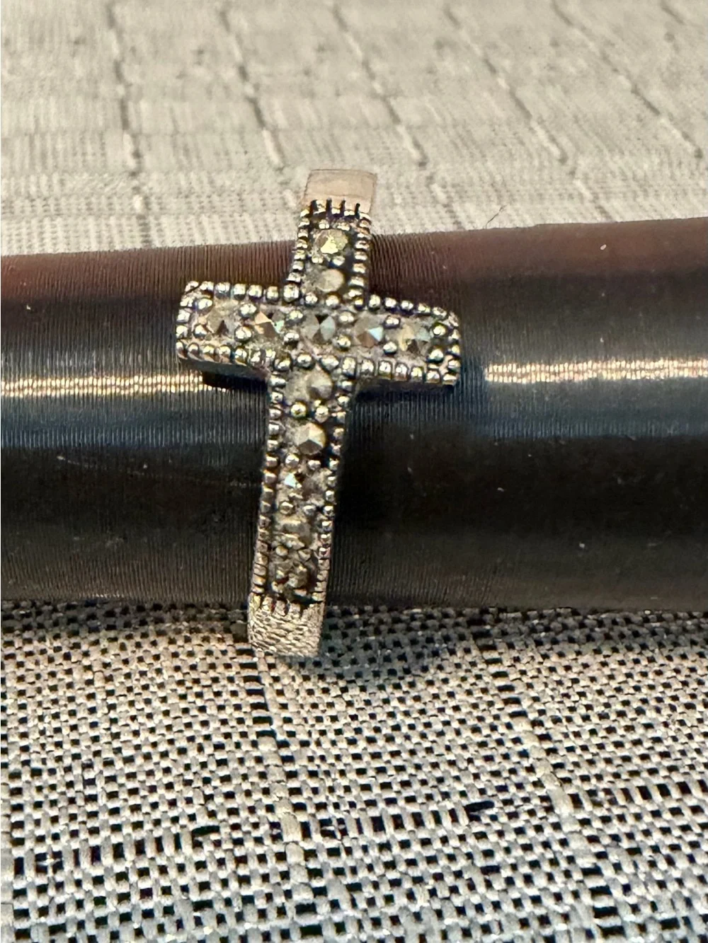 Sterling Silver Cross Ring with Marcasite Accent - Silver